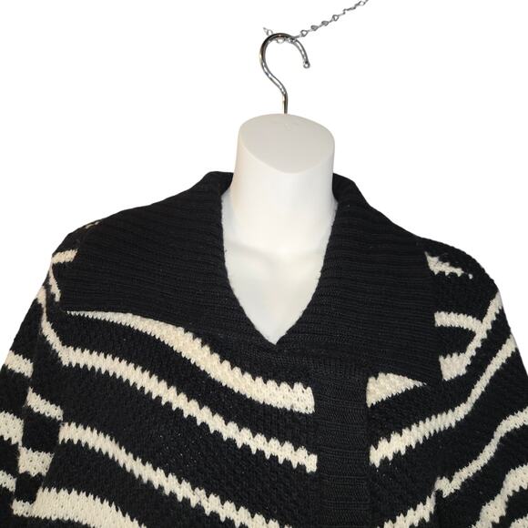 Moda International Womens M Wool Long Cardigan Sweater Duster Striped Zip Knit - Picture 3 of 13